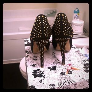Black with gold studs peek a boo pump